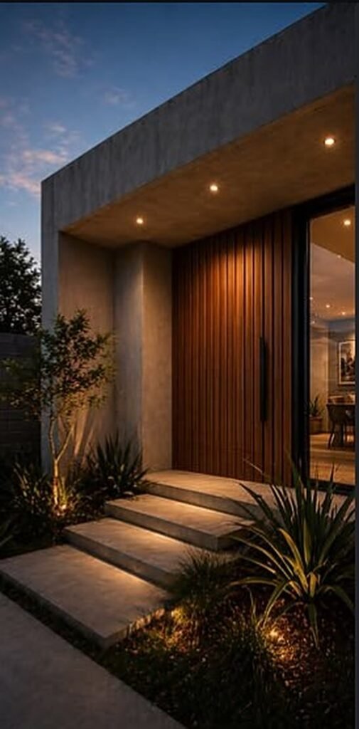Acceso de vivienda con puerta de madera
